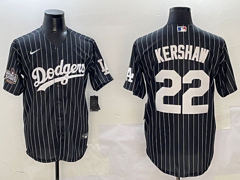 Men Los Angeles Dodgers 22 Kershaw Black Stripe Jointly Name 2025 Nike MLB Jersey style 3